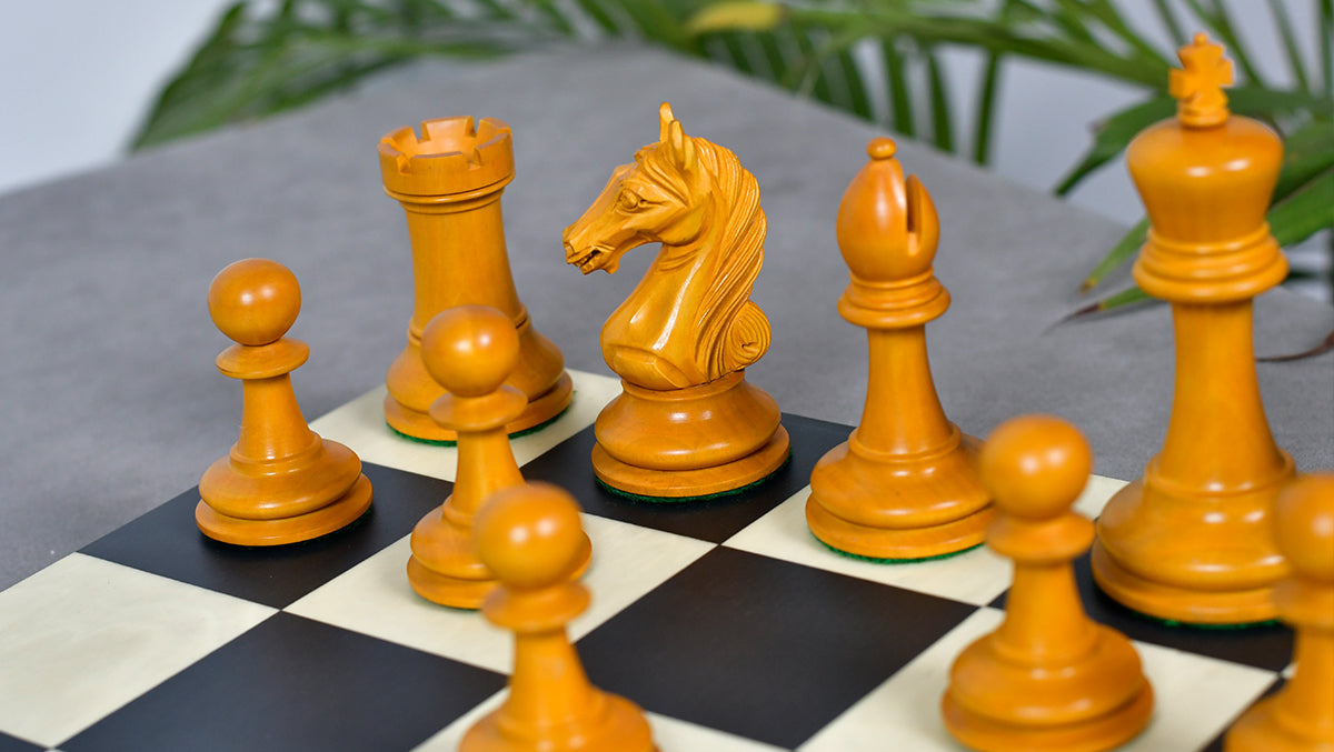 4.0'' The Ancient Indian Warrior Staunton Luxury Series Chess Pieces in Ebony / Antiqued Box Wood - 1660 Grams