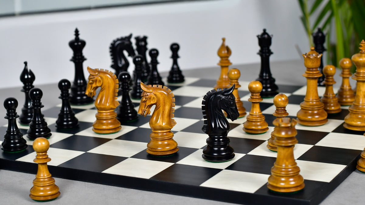 War Admiral Antiqued Chess Pieces – 4.4" King – Handcrafted Staunton Design in Ebony Wood & Antiqued Boxwood