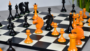 1950s' Soviet (Russian) Latvian Chess Pieces in Ebonized Boxwood / Antiqued Boxwood - 4.1" King Weight 1050 - grams