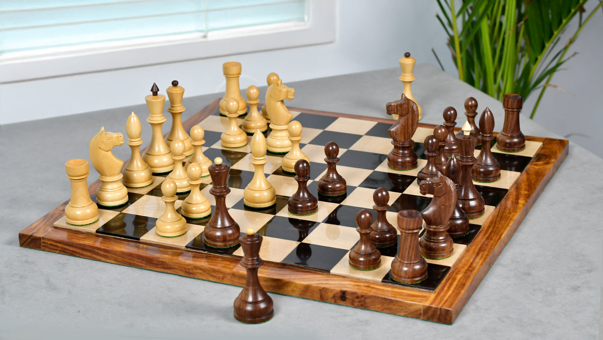 Circa 1930s "Leningrad Schoolboy" Soviet Chess Pieces 4.2 inch King in Sheesham & Boxwood - 1530 Grams