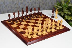 Lotus Series Blood Red Pipe Shaped Chess Pieces in Bud Rose & Box Wood - 6.14" King