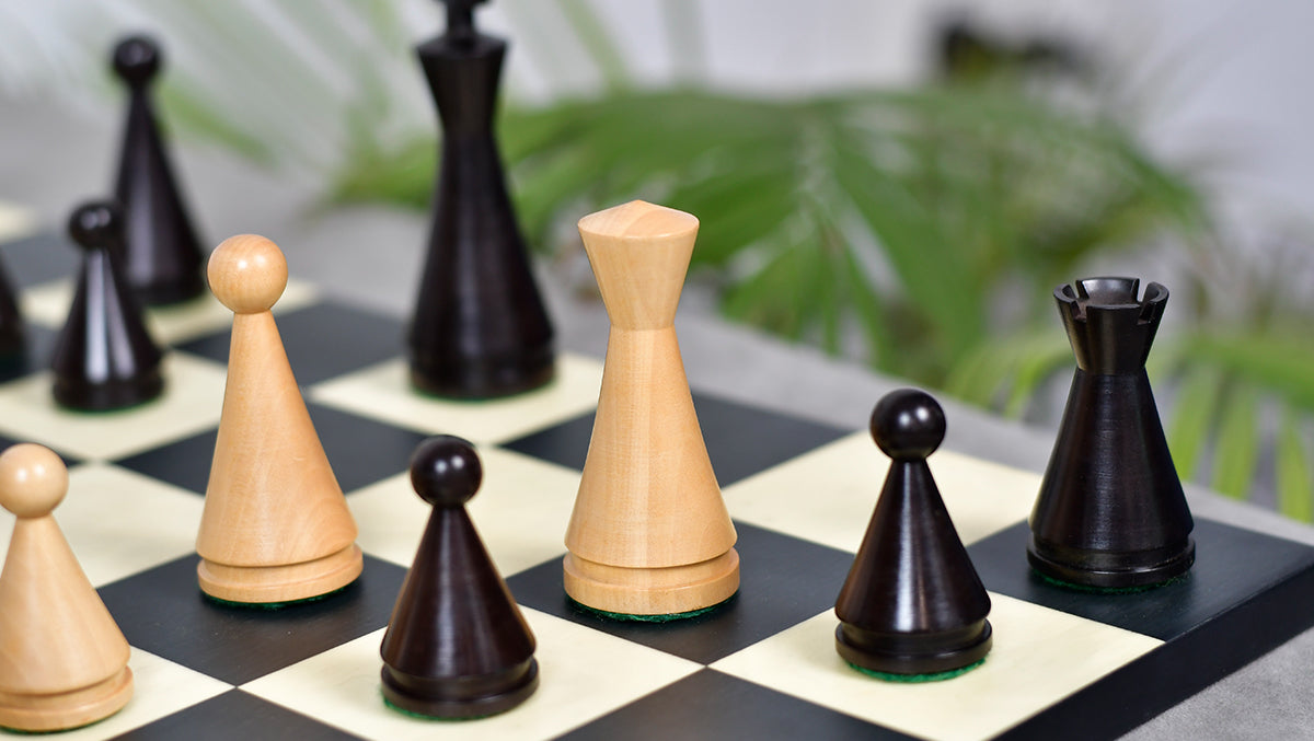 4.09" Classic Series Cone Shaped Chess Pieces in Ebonized Boxwood & Natural Boxwood - 940 Grams