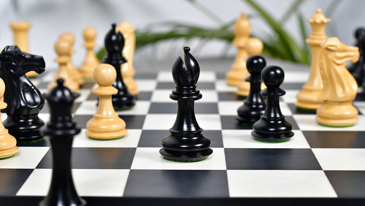 The Old Romeo Staunton Series Weighted Chess Pieces in Ebony & Box Wood - 3.8" King