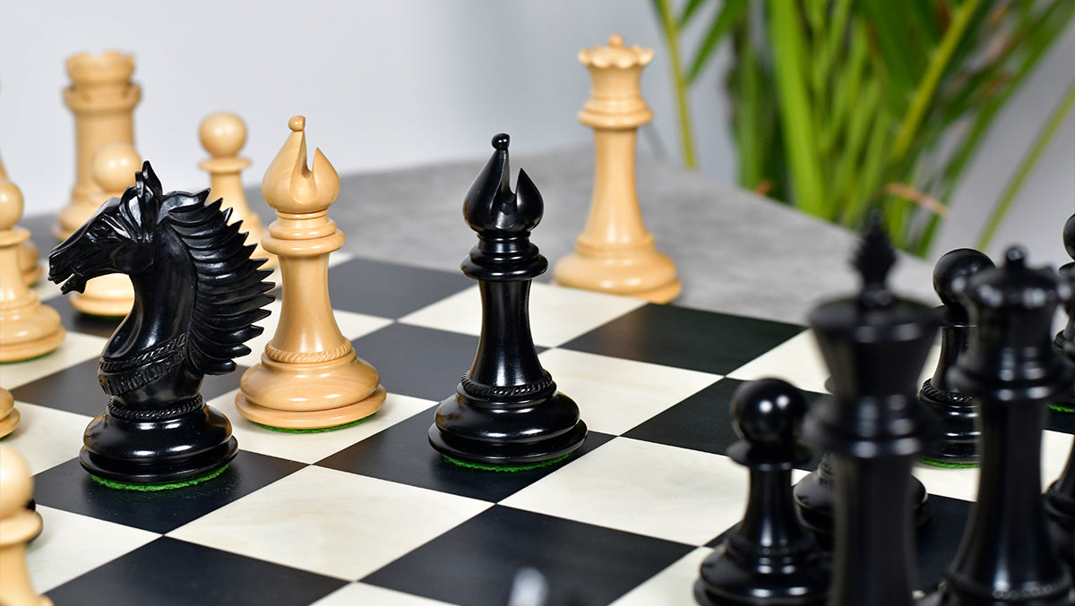 The Mustang Series Wooden Triple Weighted Chess Pieces in Ebony / Boxwood - 4.4" King