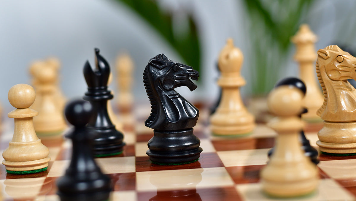 Laughing Knight Staunton Series Chess Pieces in Ebonized & Boxwood - 3.0" King