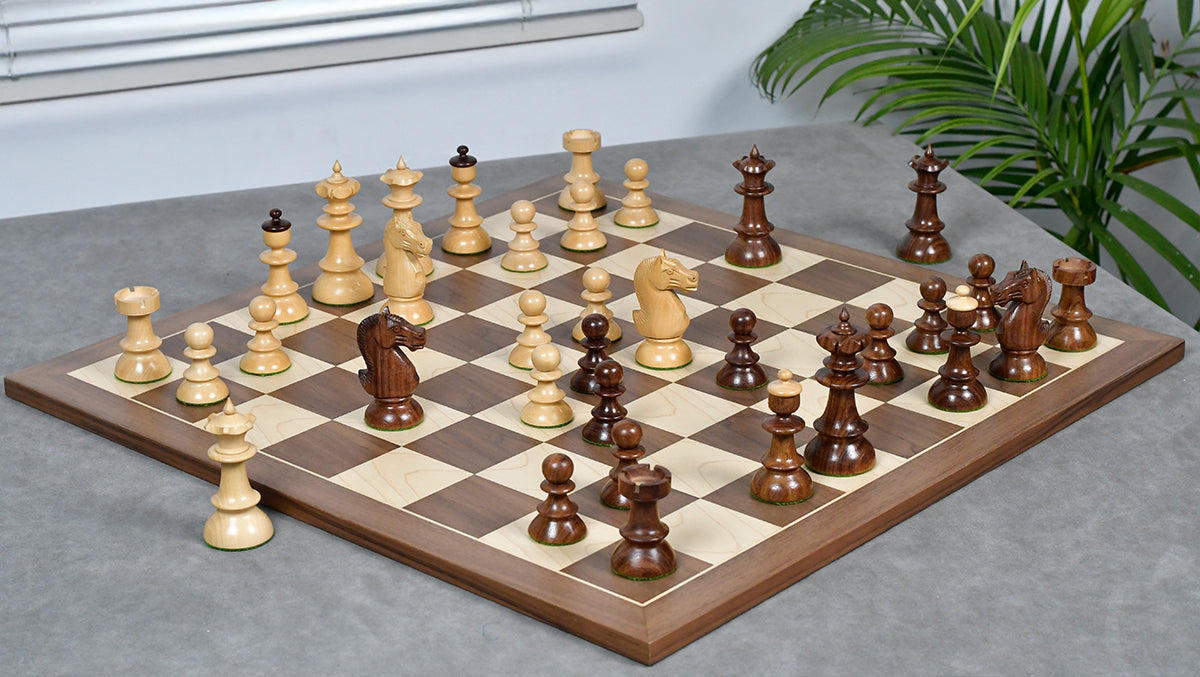 Vintage Series Original Austrian Coffee House Old Vienna Chess Pieces in Sheesham Wood and Boxwood V2.0- 3.75" King