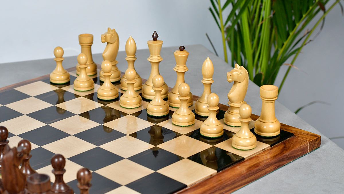 Circa 1930s "Leningrad Schoolboy" Soviet Chess Pieces 4.2 inch King in Sheesham & Boxwood - 1530 Grams