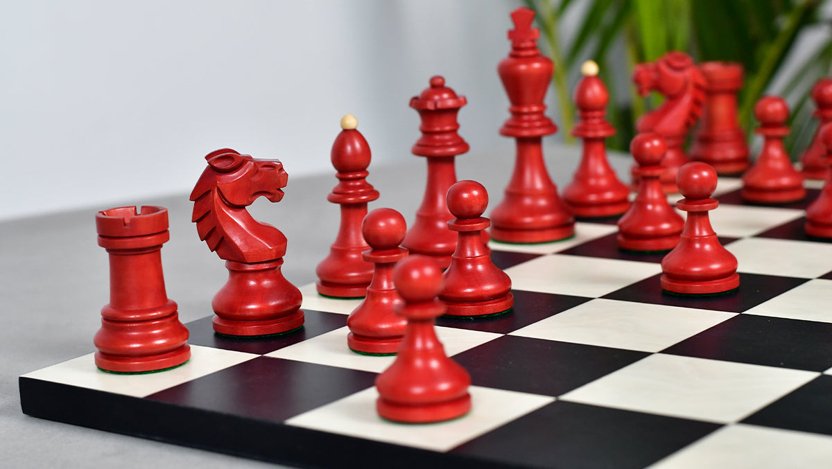 Special Edition Reproduced Vintage 1950's Circa Bohemia Staunton Series German Chess Pieces in Stained Crimson Boxwood - 3.89" King
