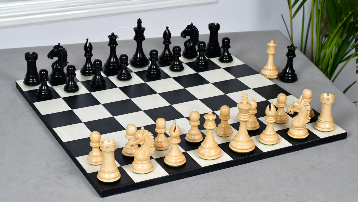 Derby Knight Staunton Pattern Weighted Chess Pieces  in Ebonized & Boxwood - 4.1" King
