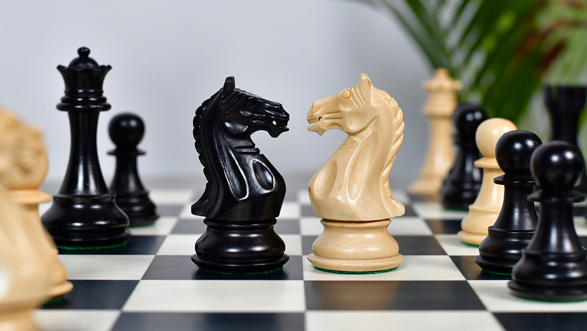 Fierce Knight (Queen's Gambit Series) Staunton Wooden Chess Pieces in Ebonized Boxwood & Box Wood - 4.0" King
