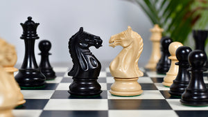 Fierce Knight (Queen's Gambit Series) Staunton Wooden Chess Pieces in Ebonized Boxwood & Box Wood - 4.0" King