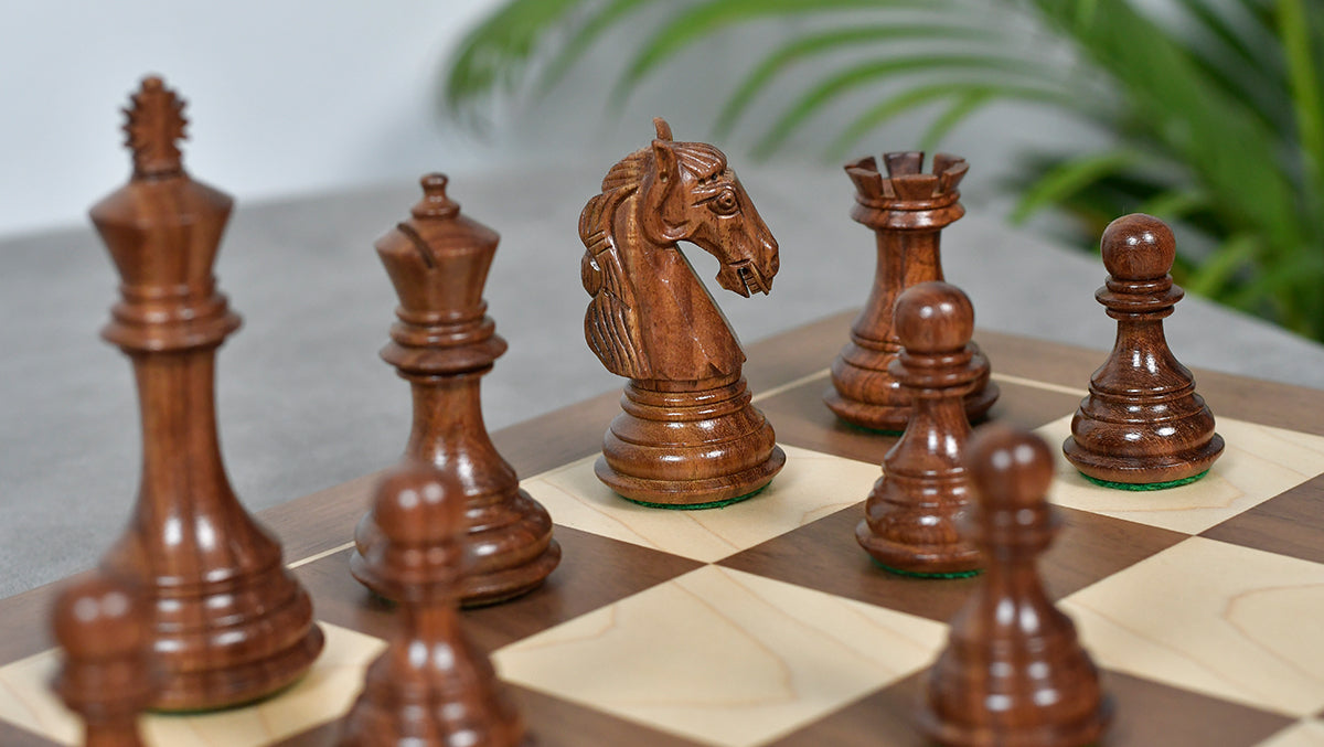 3.8" New Columbian Staunton Series Chess Pieces in Sheesham Wood & Boxwood - 1100 grams
