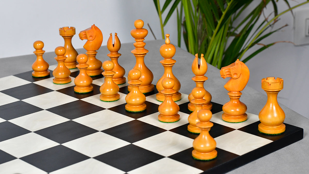 Antique Dublin Calvert Chess Pieces in Ebonized & Antiqued Boxwood 4.1" King - 850 Grams