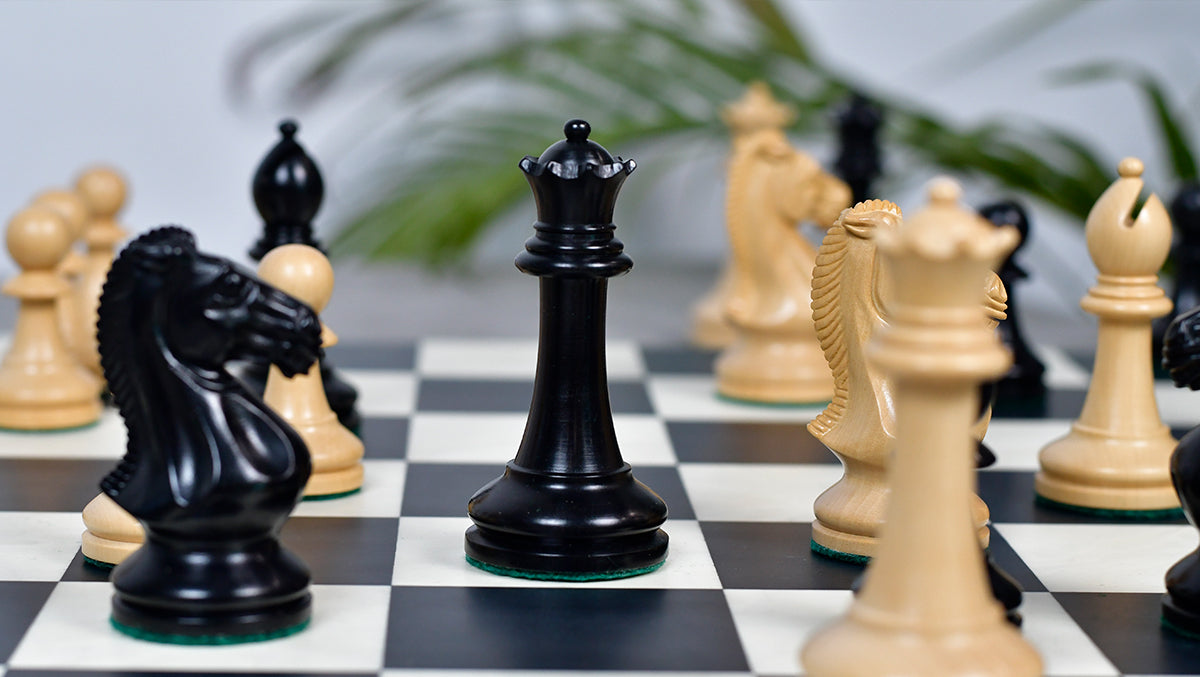 GM Blitz Edition Staunton Series Chess Pieces in Ebony Wood & Natural Boxwood - 3.75" King