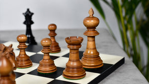 American Adios Series Luxury Chess Pieces in Distressed Boxwood & Ebony Wood - 4.4" King