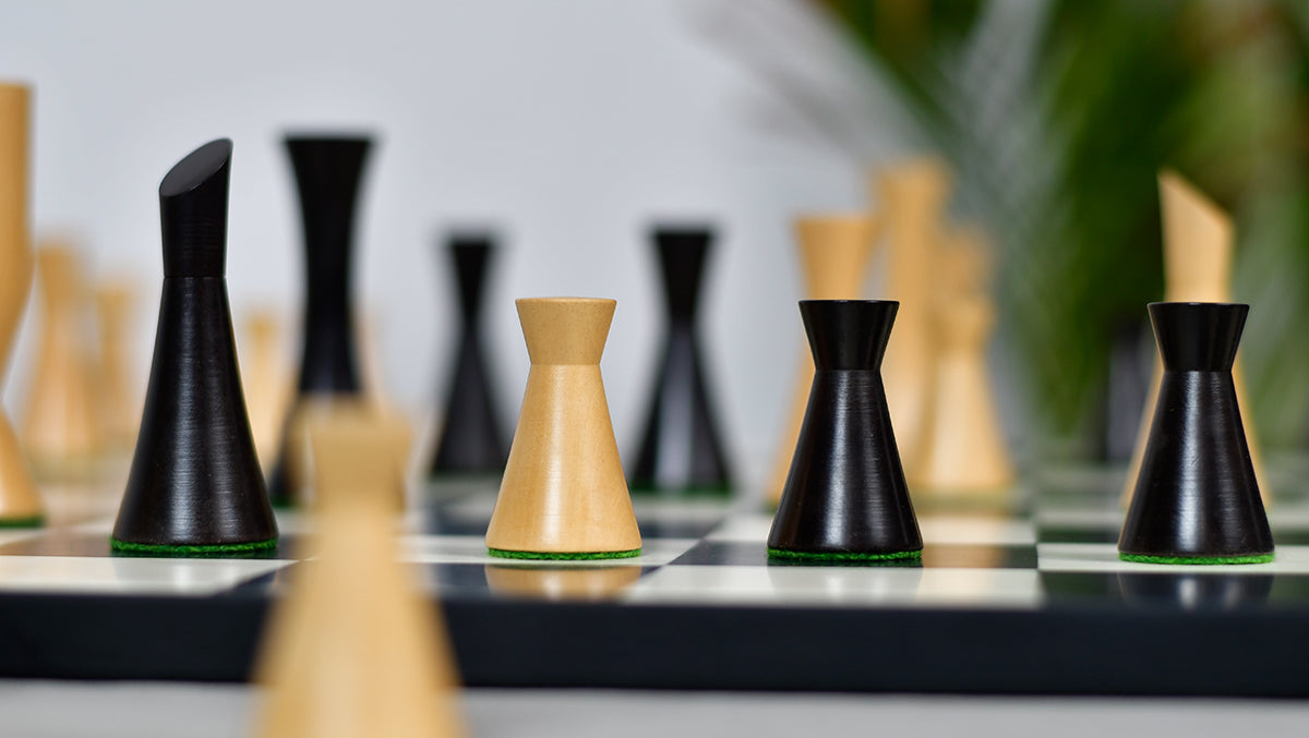 Minimalist Series Midnight Contemporary Chess Pieces in Ebonized Boxwood & Box Wood - 3.4" King