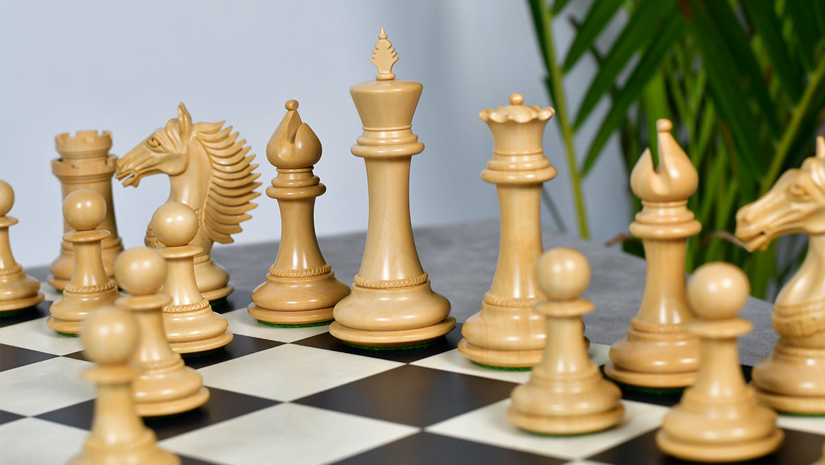 The Mustang Series Wooden Triple Weighted Chess Pieces in Ebony / Boxwood - 4.4" King