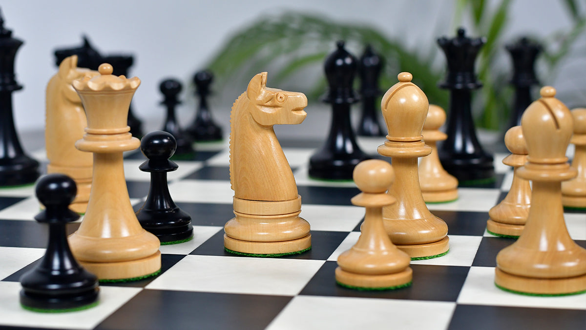 1900s' American Chess Company Reproduction Tournament Chess Set - In Ebony & Boxwood 3.8" King