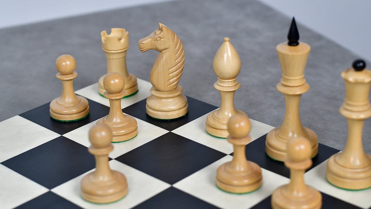 The Repro of Averbakh 1949 Moscow Chess Championship Chess Pieces in Ebonized & Boxwood 4.20 inch King - 1130 Grams Weight