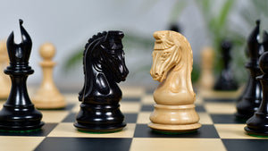 Combo Of 4.4 Inch Luxury Imperial Collector Series Artisan Chess Pieces Triple Weighted in Ebony and Boxwood With Wooden Black Dyed Poplar Sycamore Chess Board