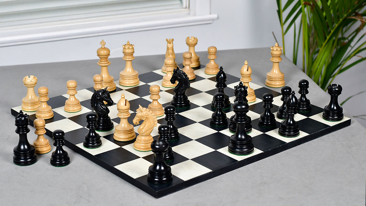 Indian Chetak II Customized Lead Weighted Luxury Chess Pieces in Ebony wood / Boxwood - 4.3" King extra Queens