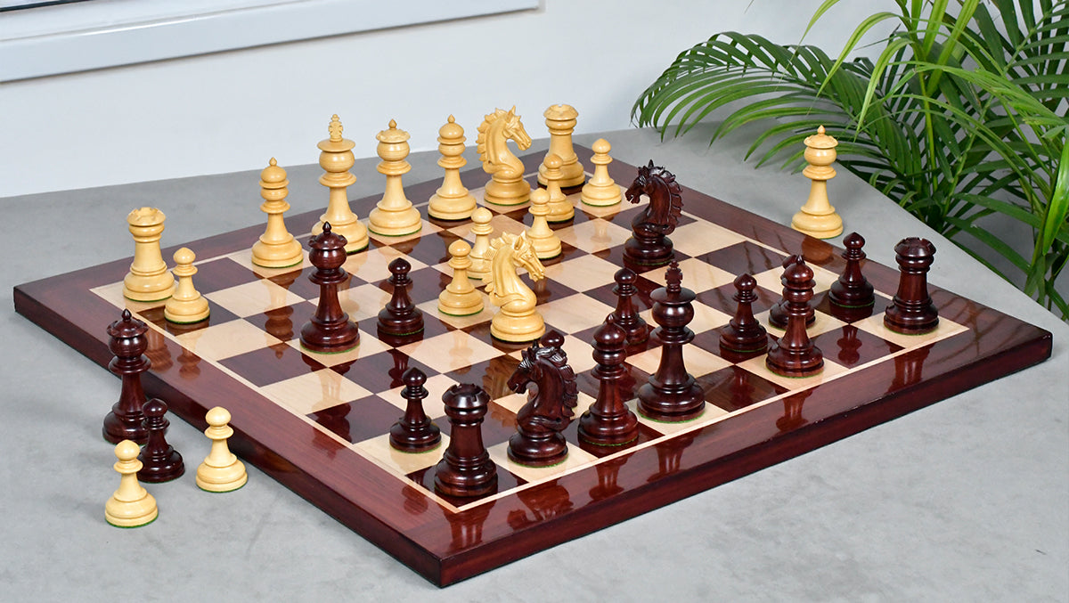 The Artisan Knight Handcrafted Luxury Wooden Chess Pieces In Bud Rosewood & Natural Boxwood - 4.4" King