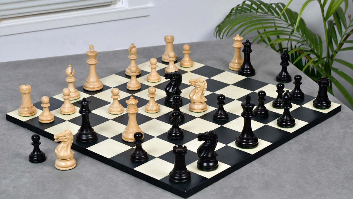 3.8" Pro Staunton Series Tournament Weighted Chess Pieces in Ebonized and Boxwood - 1264 Grams