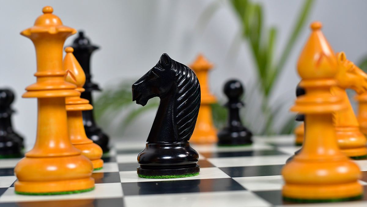 19th Century Antique Austrian Series Chess Pieces in Ebonized Boxwood & Antiqued Boxwood - 4.27" King - Colllector Chess