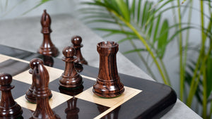American Bridle Triple-Weighted Chess Pieces with Extra Queen - Handcrafted in Rosewood & Boxwood 4.2" King