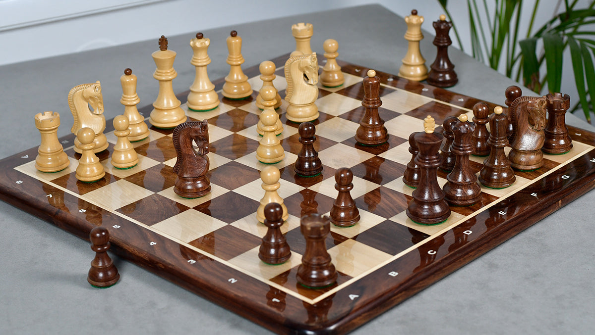 1959 World Chess Championship Old Russian Zagreb Chess Pieces - Sheesham Wood & Boxwood - 3.8" King