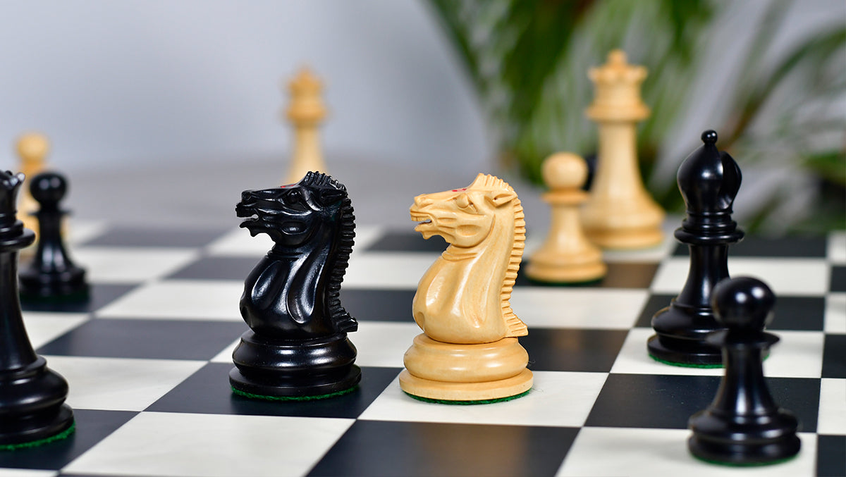 1849 Original Staunton Pattern Wooden Heavy Chess Pieces in Ebony / Boxwood with King Side Stamping - 3.75" King