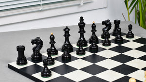 Reproduced Vintage 1950's Circa Bohemia Staunton Series German Chess Pieces in Ebonized Boxwood & Natural Boxwood - 3.89" King