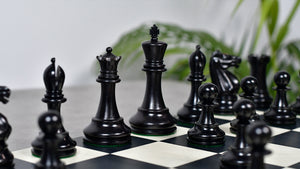 1900s' Marshall Staunton Pattern Chess Pieces in Ebony / Antiqued Boxwood with King Side Stamping - 3.75" King