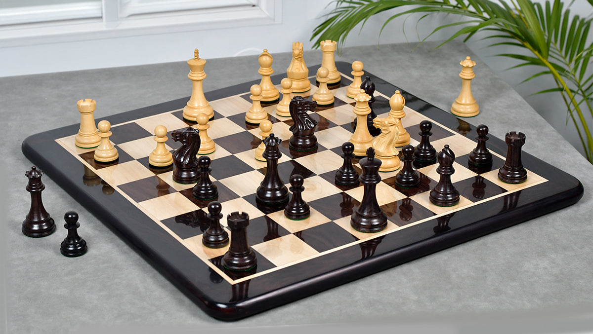 Pro Staunton Series Tournament Weighted Chess Pieces in Indian Rosewood and Boxwood - 3.8" King