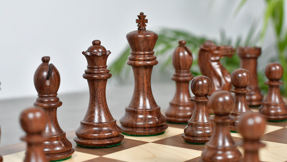The Honour of Staunton (HOS) Series Weighted Chess Pieces in Sheesham & Natural Boxwood - 4.0" King