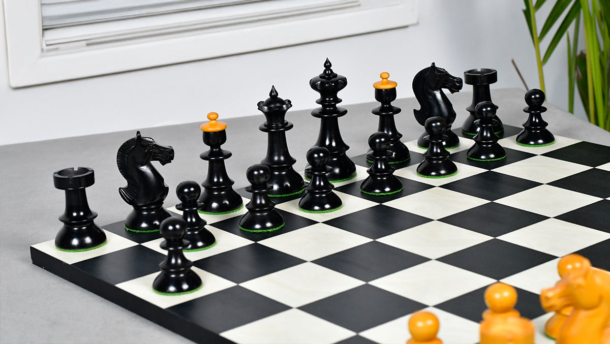 Reproduced Vintage Series Original Austrian Coffee House Old Vienna Chess Pieces in Ebonized and Antique Boxwood V2.0- 3.75" King