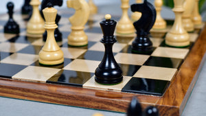 Circa 1930s "Leningrad Schoolboy" 4.2 inch King Soviet Chess Pieces in Ebonized & Boxwood - 1530 grams