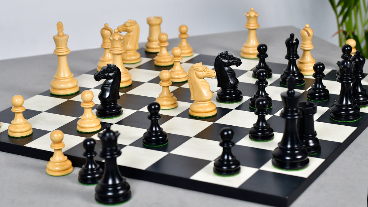 British Chess Company (BCC) Popular Staunton Double Collared Chess Pieces in Ebony & Boxwood - 4.2" King