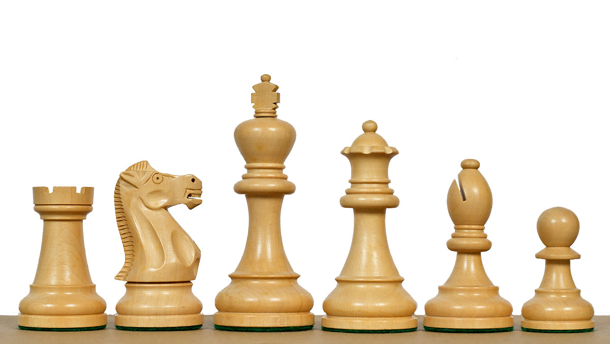 American Staunton Series Weighted Tournament Chess Pieces in Ebonized Boxwood & Boxwood - 4.1" King