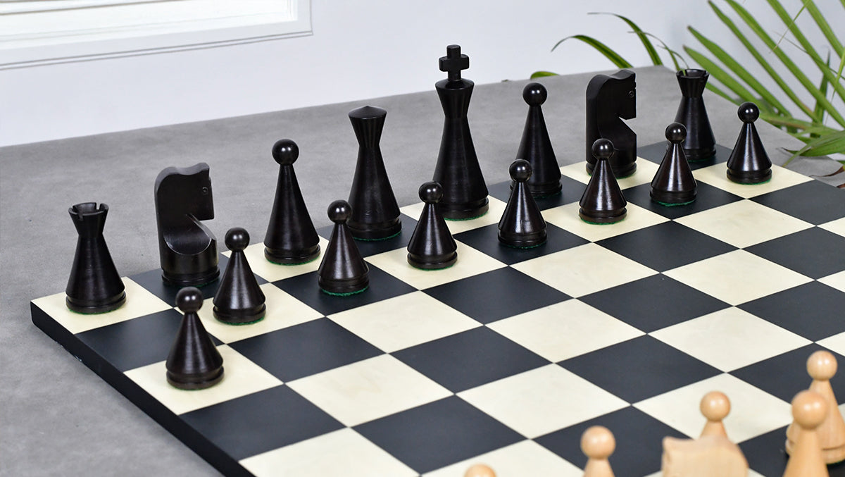 4.09" Classic Series Cone Shaped Chess Pieces in Ebonized Boxwood & Natural Boxwood - 940 Grams