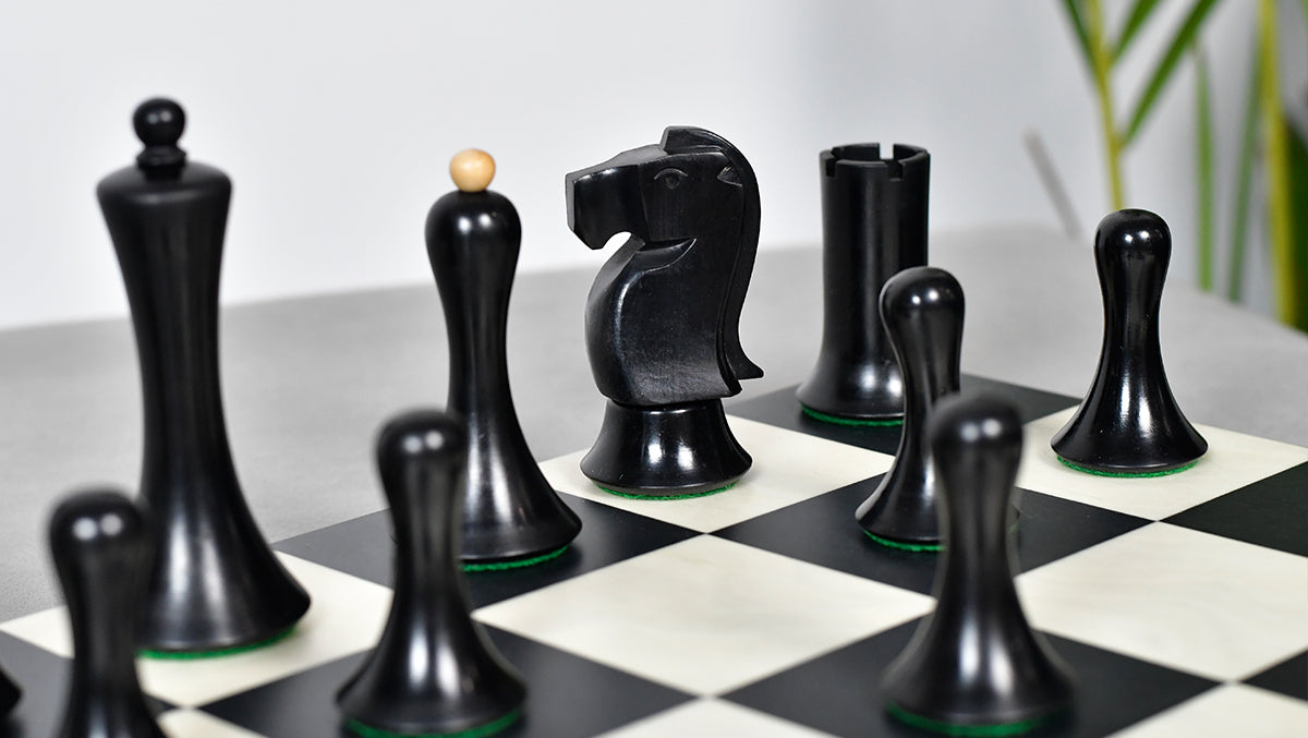 Minimalist Soviet-Style Chess Pieces In Ebonized & Boxwood - 3.7” King