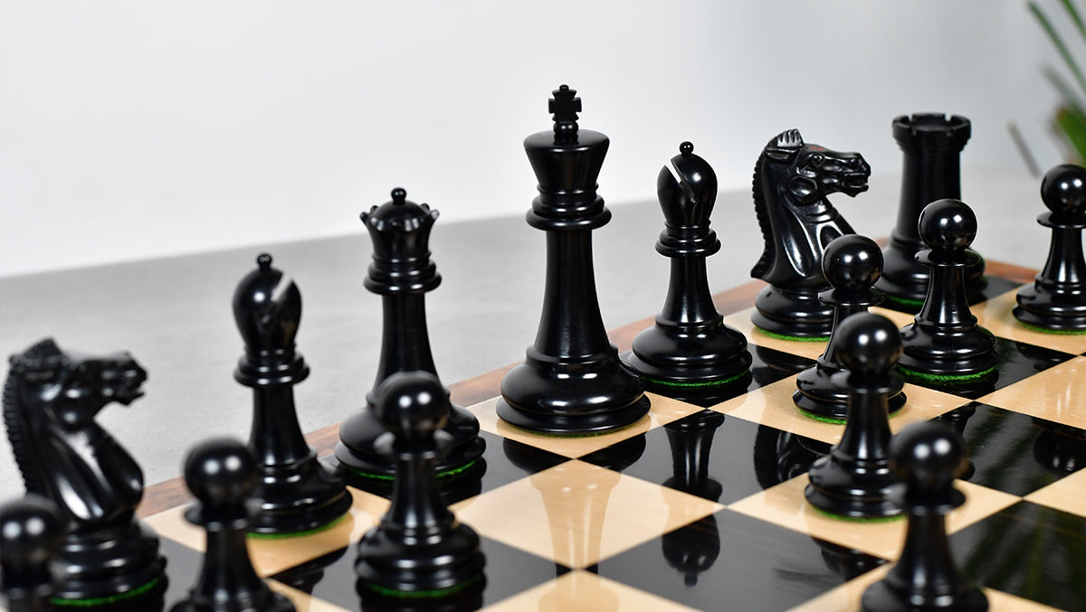 Vintage 1915-1925 Nimzovich Staunton Chess Pieces in Ebony & Boxwood – 3.75" King with King’s Side Marking – 1366g – Pieces Only