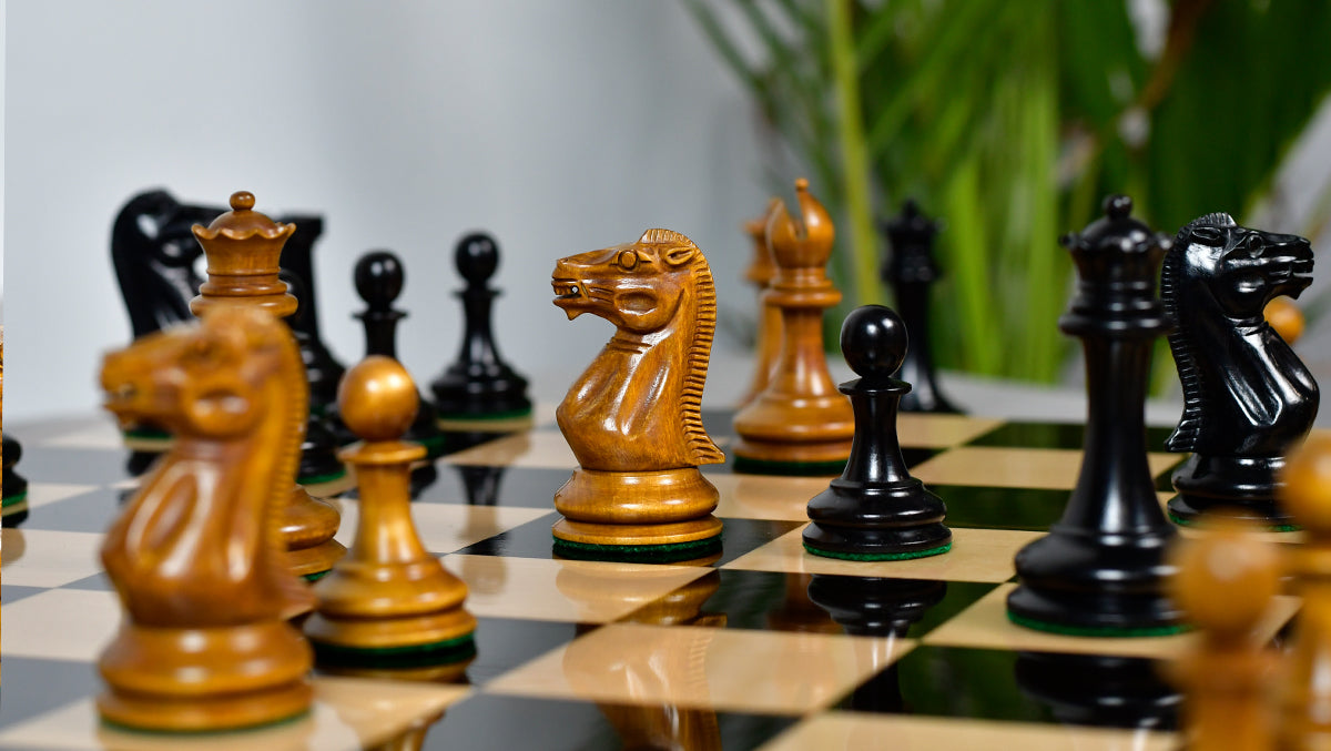 The 1849 Cooke Type 2 Jaques Staunton Weighted 3.5 inch King Chess Pieces in Ebony wood and Vintage Antique Boxwood - 1100 Grams Weight