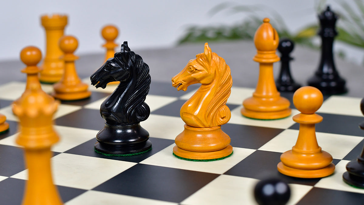 4.0'' The Ancient Indian Warrior Staunton Luxury Series Chess Pieces in Ebony / Antiqued Box Wood - 1660 Grams