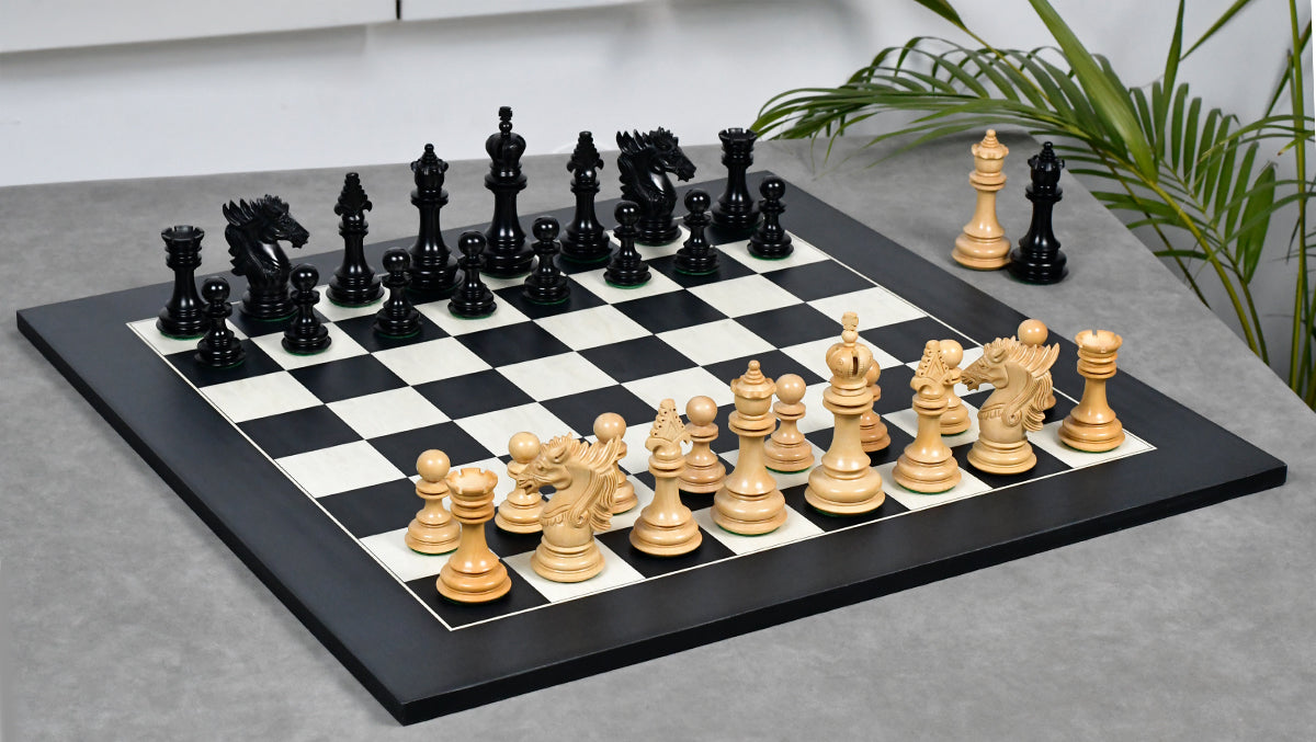 The Dragon Knight Series Wooden Chess Pieces Carved in Ebony / Boxwood - 4.7" King