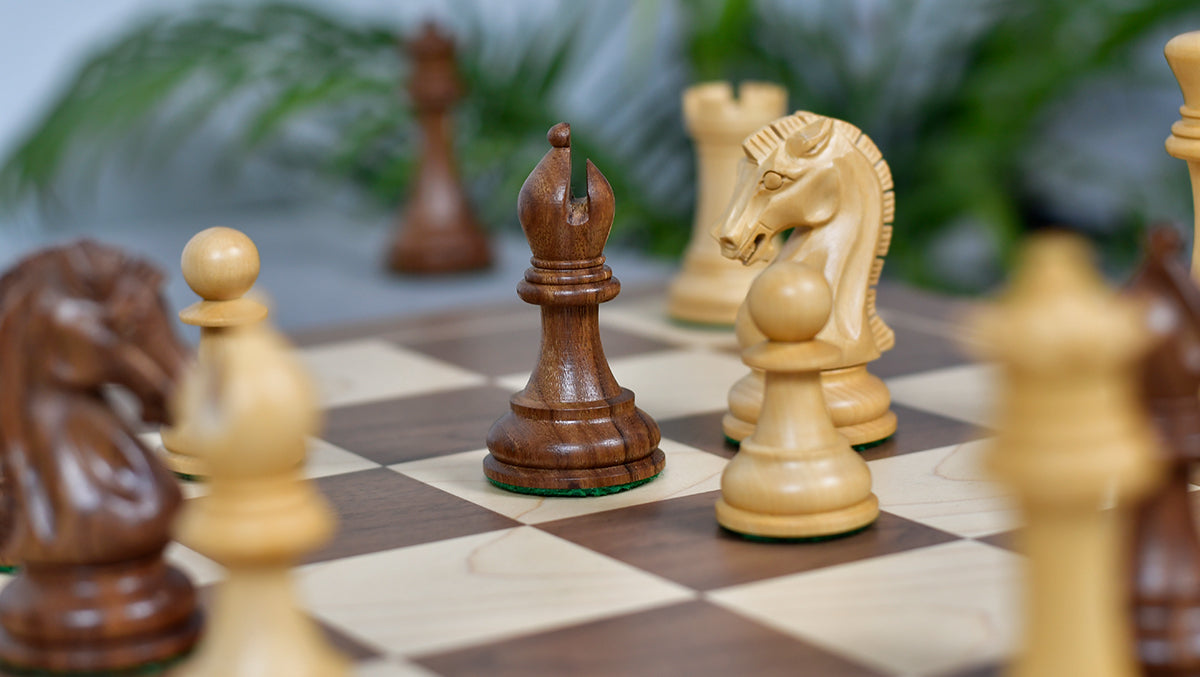 Craftsman Knight Staunton Chess Pieces in Sheesham Wood & Boxwood - 3.9" King - Best Seller