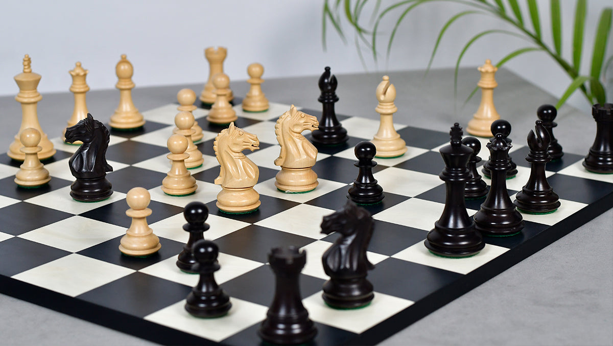 Fierce Knight (Queens's Gambit Series) Staunton Wooden Chess Pieces in Indian Ebonized Wood & Box Wood - 3.5" King