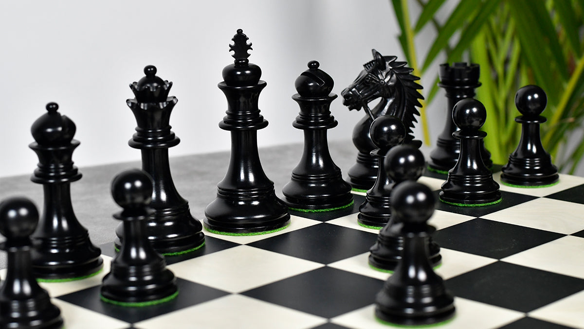 The Bridle Series Luxury Triple Weighted Chess Pieces in Ebony Wood / Boxwood - 4.2" King