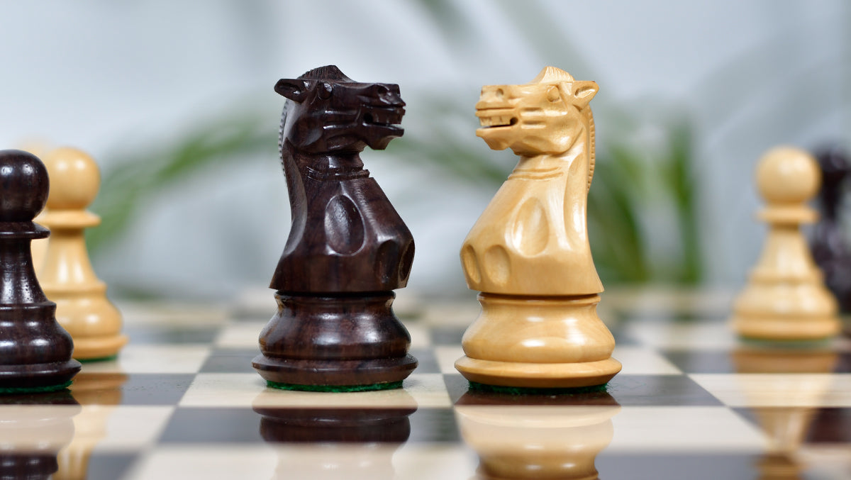 4.0" Desert Gold Staunton Series Wooden Chess Pieces in Rosewood & Box Wood - 1300 Grams