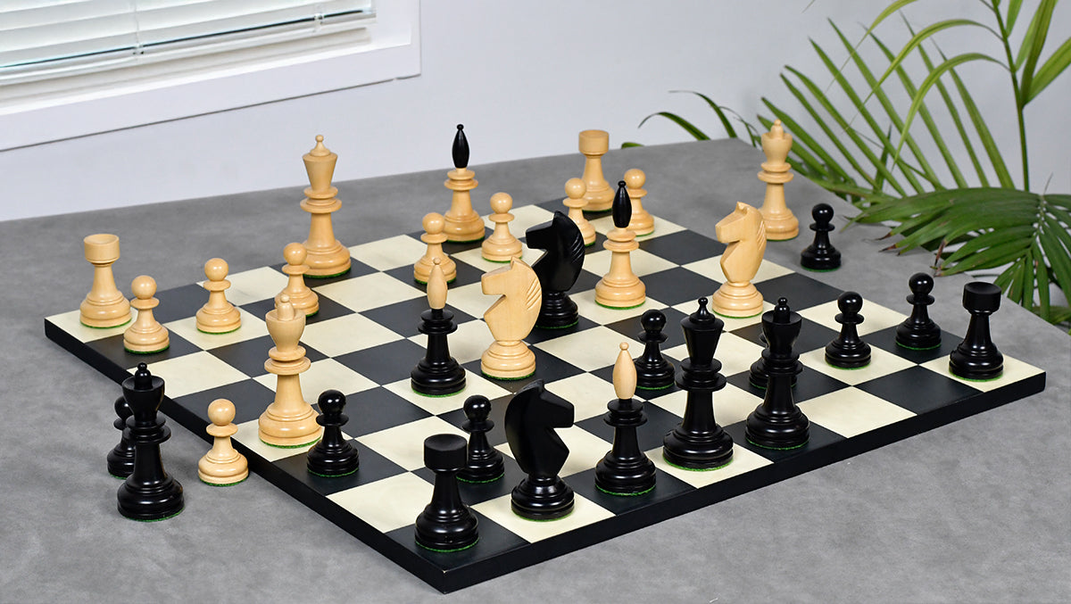 3.9" Hungarian Chess Pieces in Ebonized Boxwood & Natural Boxwood - 1300 Grams